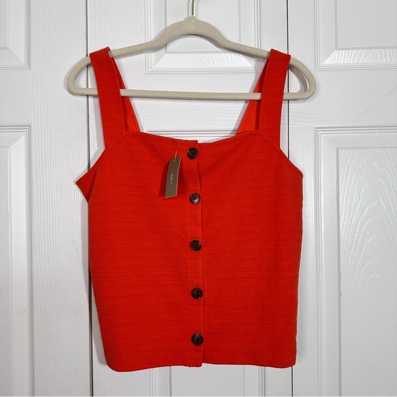 🔴SOLD🔴NWT!! J Crew Boxy 90s Textured Button Tank - Brilliant Sunset Red - Picture 7 of 8